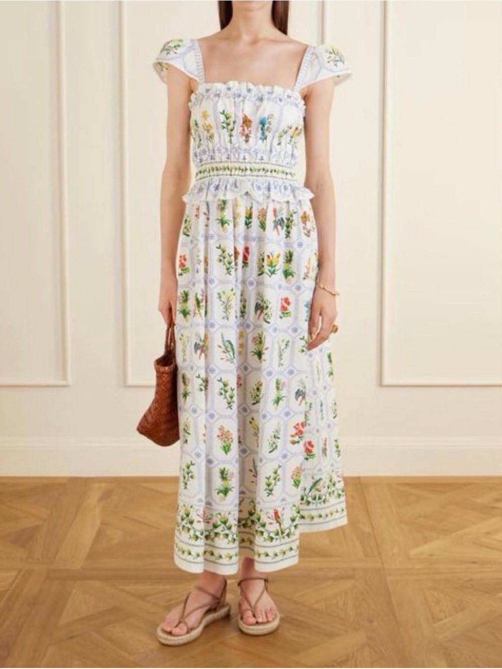 Farm Rio Floral Smocked Maxi Dress in White